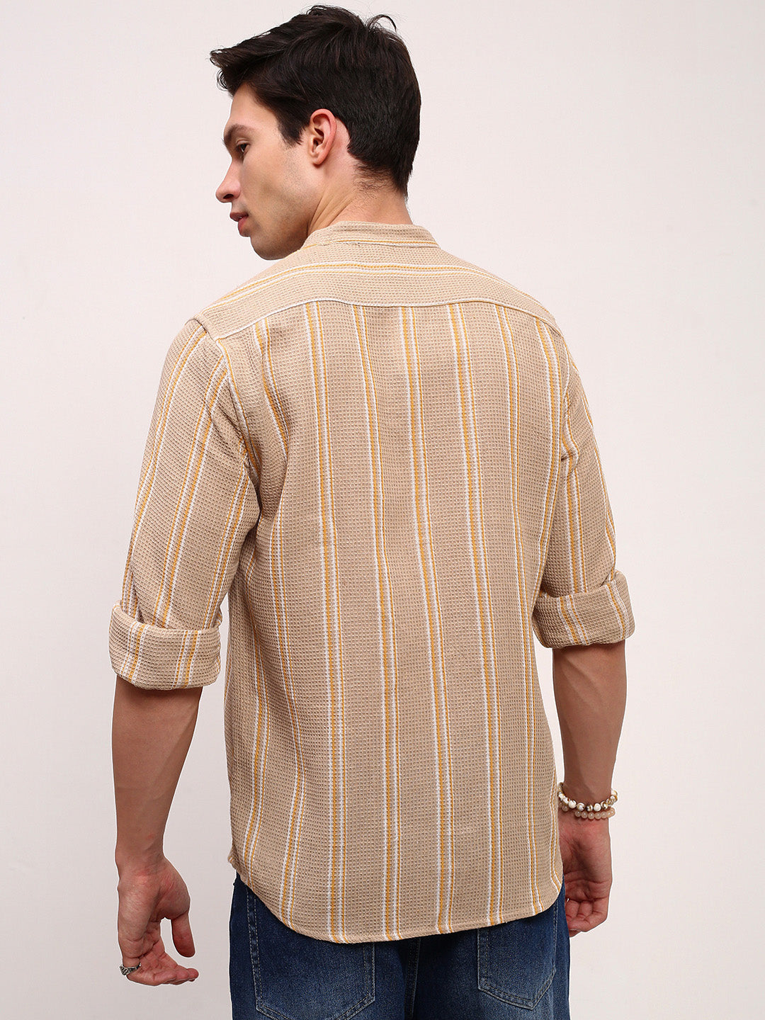 Men Beige Striped Slim Fit Shirt