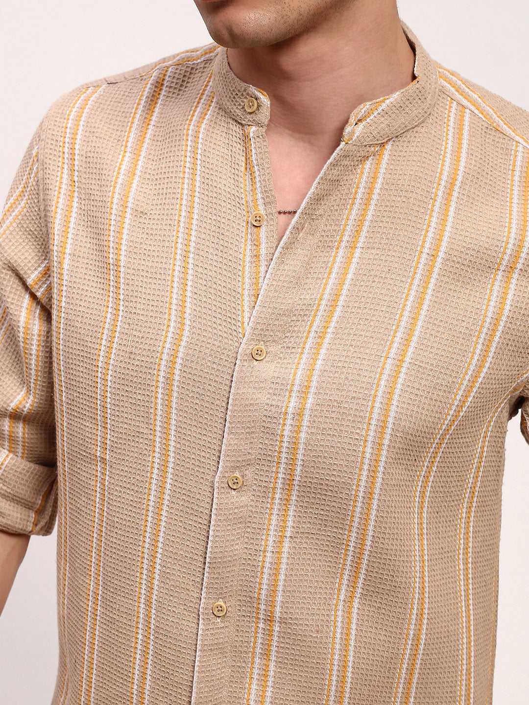 Men Beige Striped Slim Fit Shirt