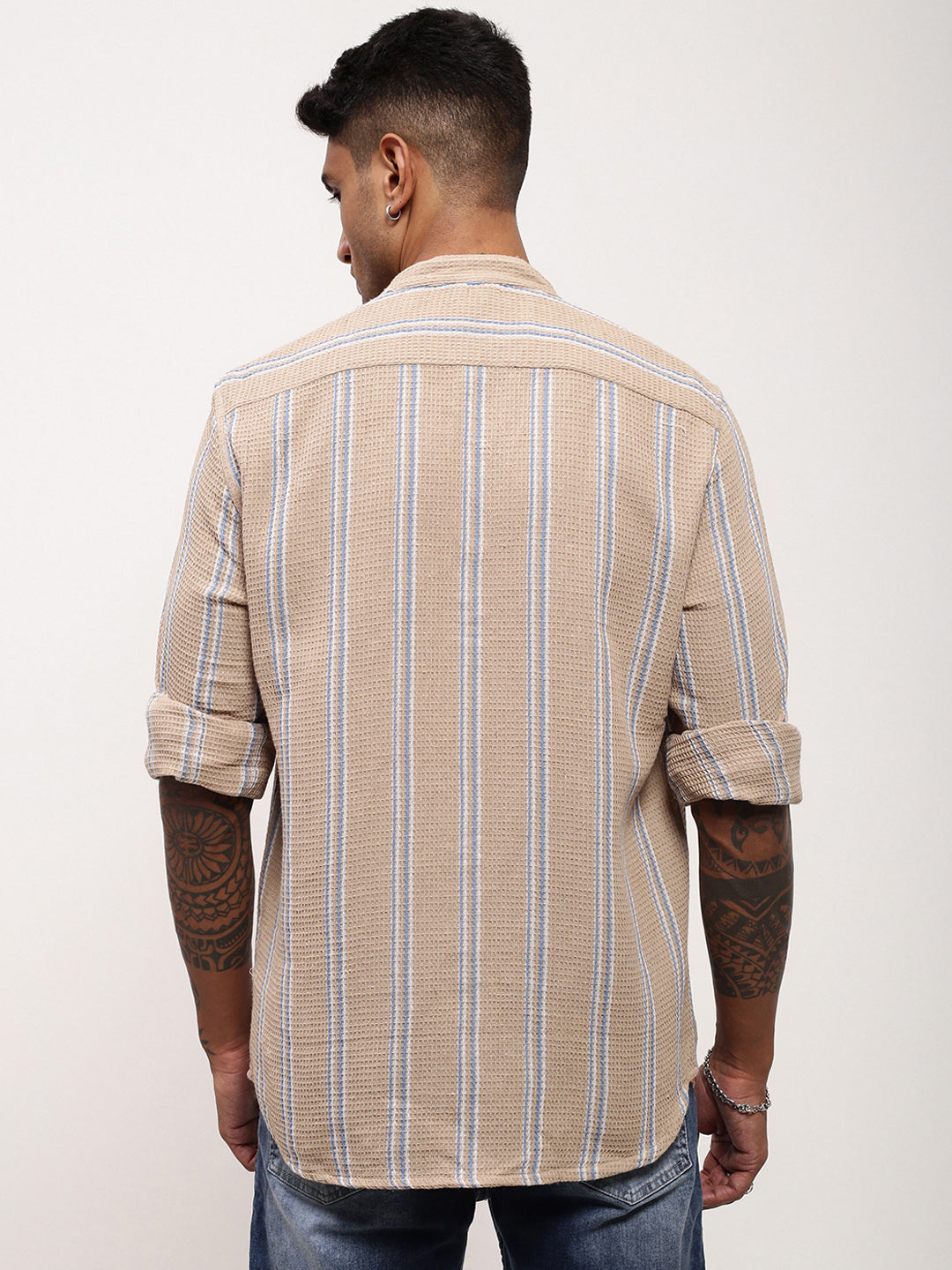 Men Beige Striped Slim Fit Shirt