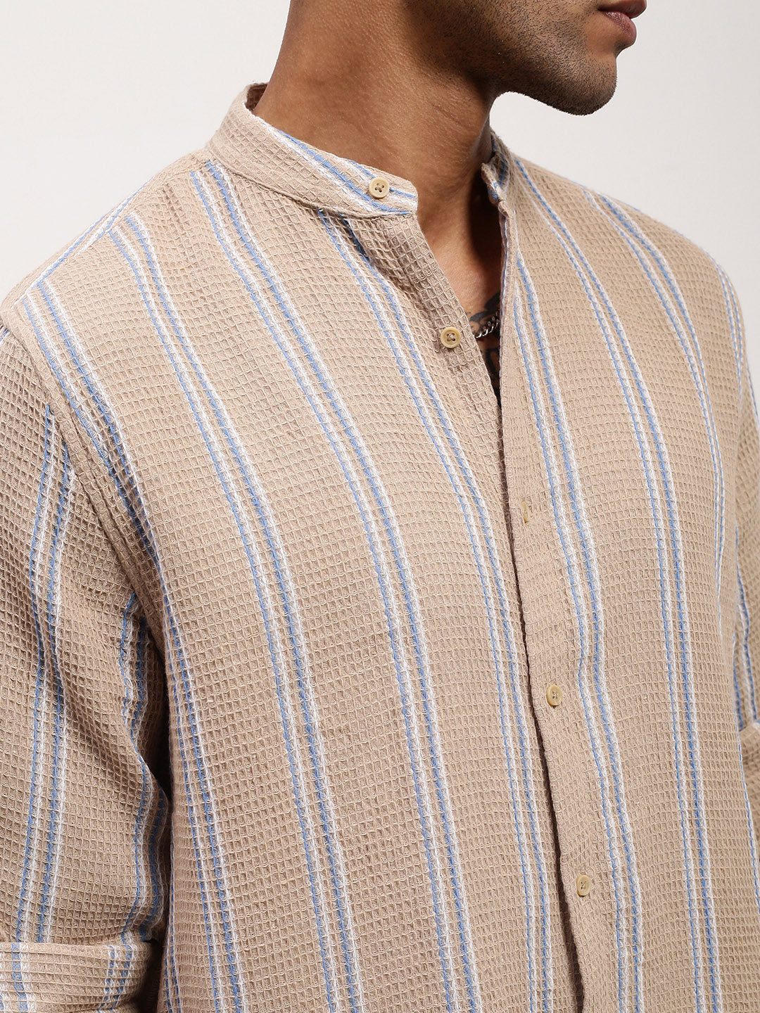 Men Beige Striped Slim Fit Shirt