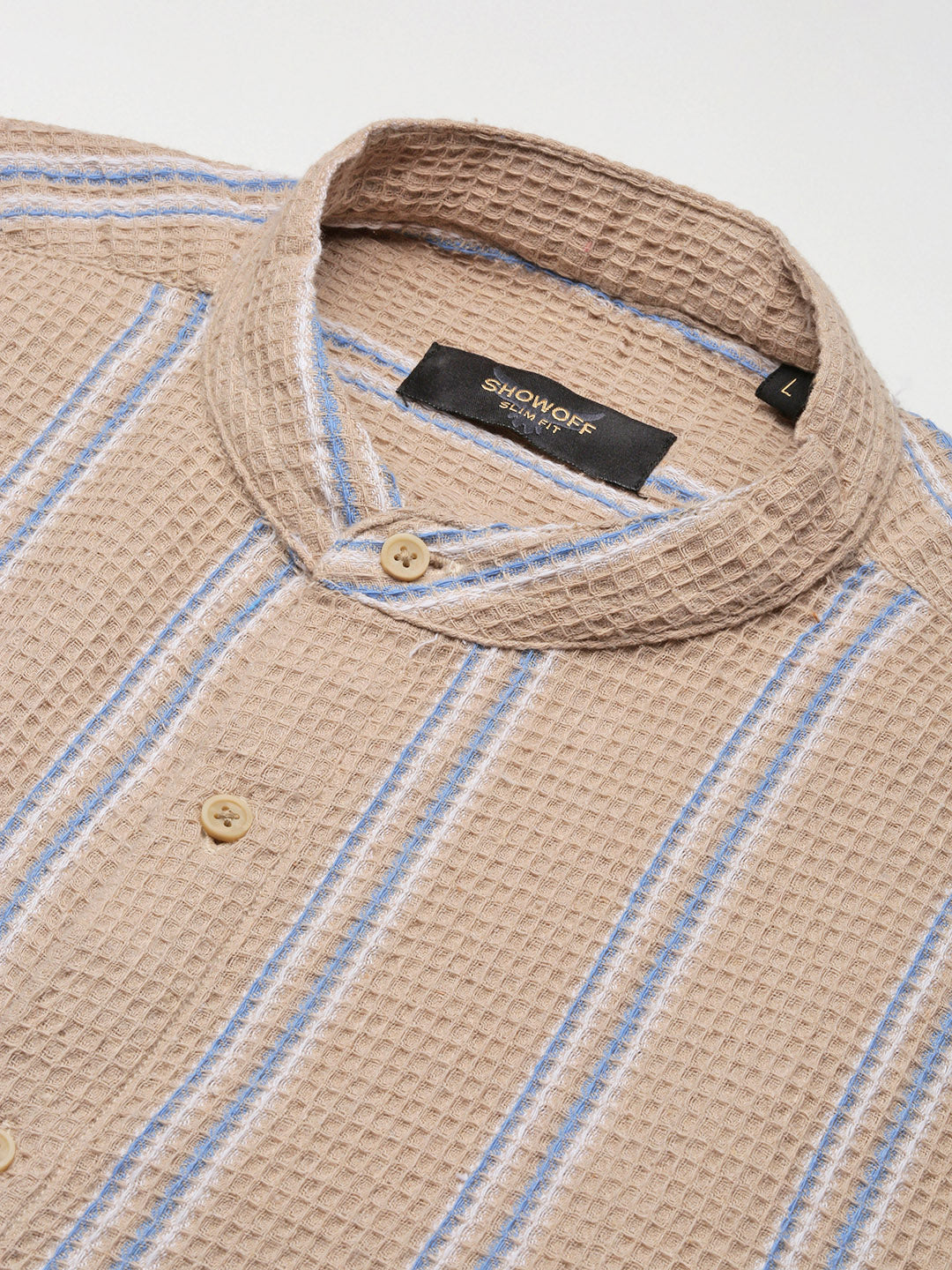 Men Beige Striped Slim Fit Shirt