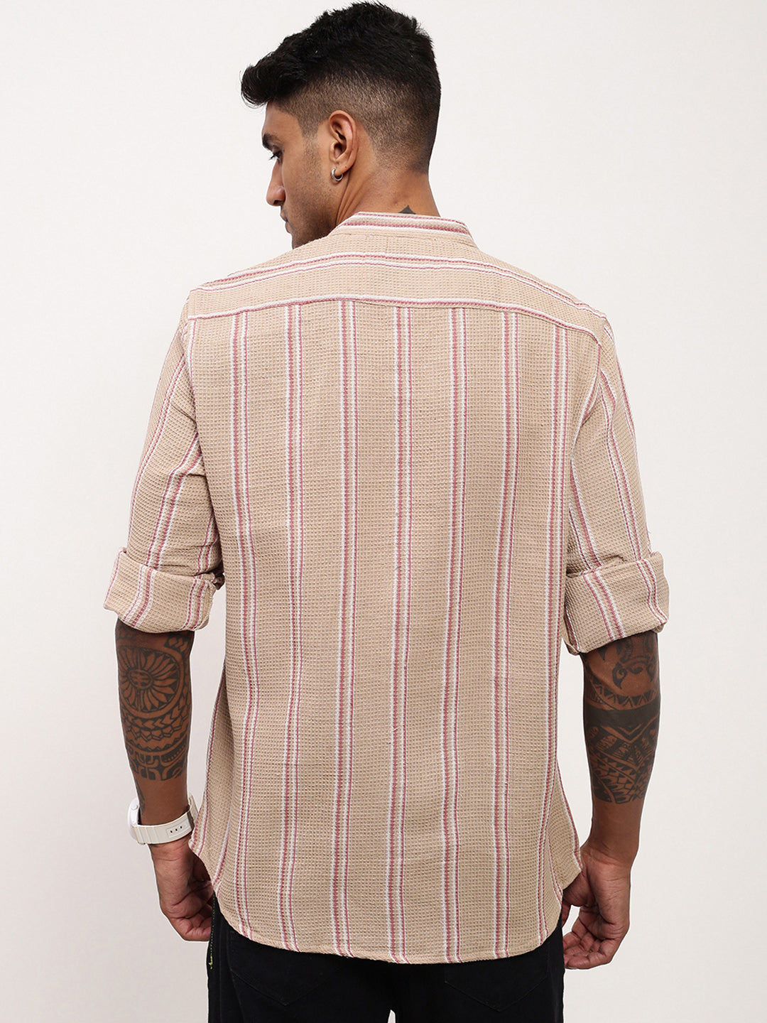 Men Beige Striped Slim Fit Shirt