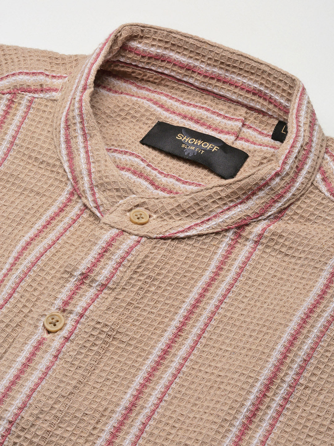 Men Beige Striped Slim Fit Shirt