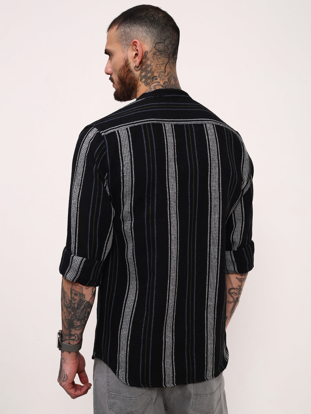 Men Black Striped Slim Fit Shirt