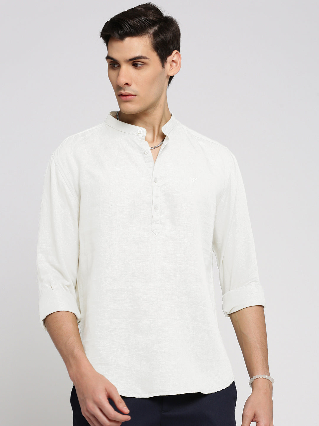 Men's White Mandarin Collar Slim Fit Shirt