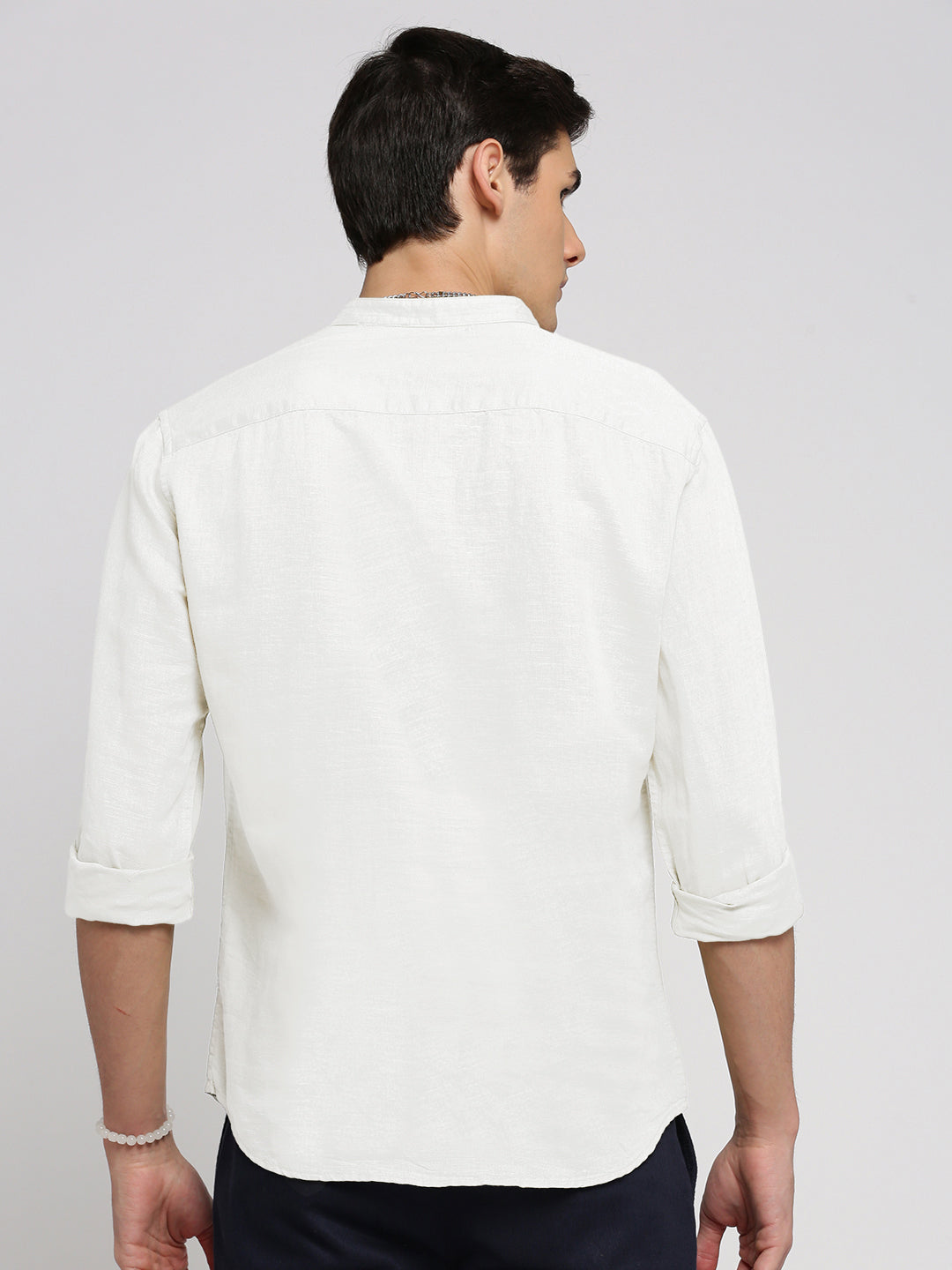 Men's White Mandarin Collar Slim Fit Shirt