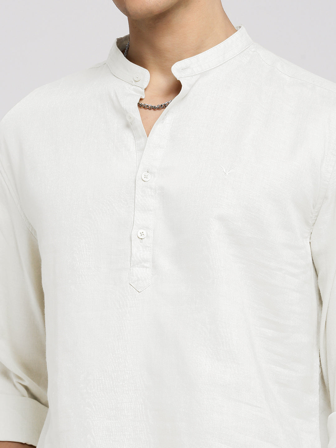 Men's White Mandarin Collar Slim Fit Shirt