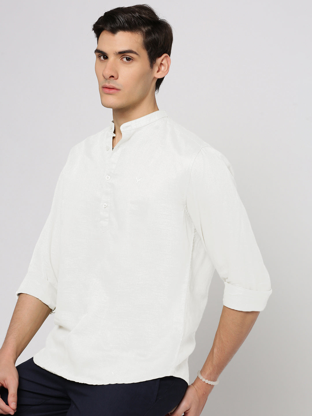 Men's White Mandarin Collar Slim Fit Shirt