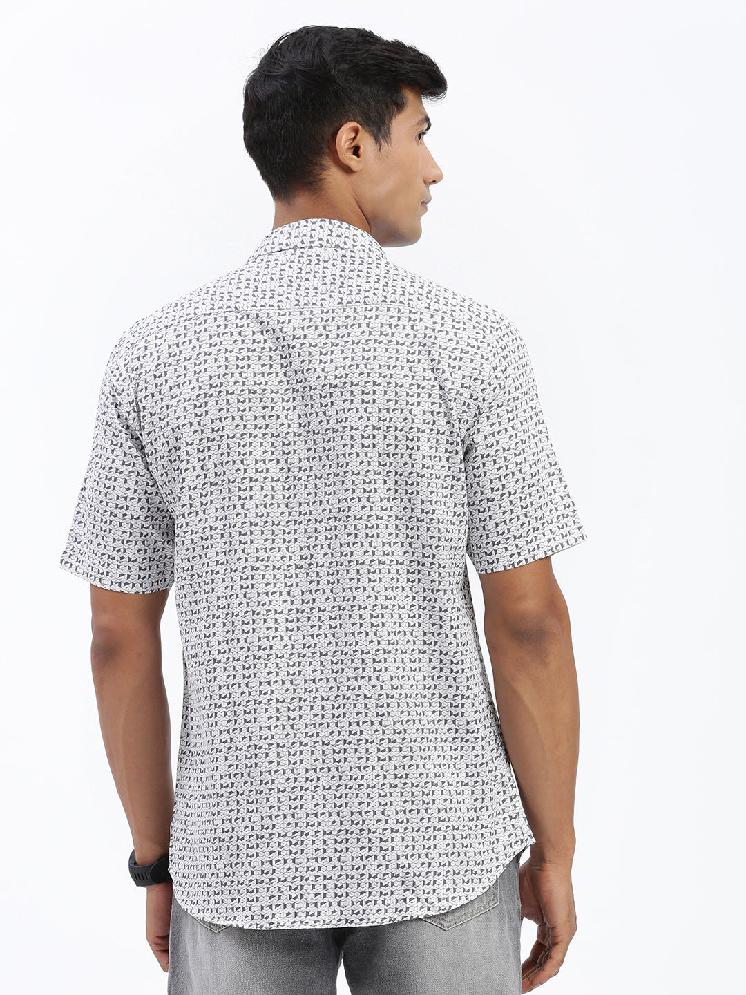 Men Geometric White Slim Fit Shirt