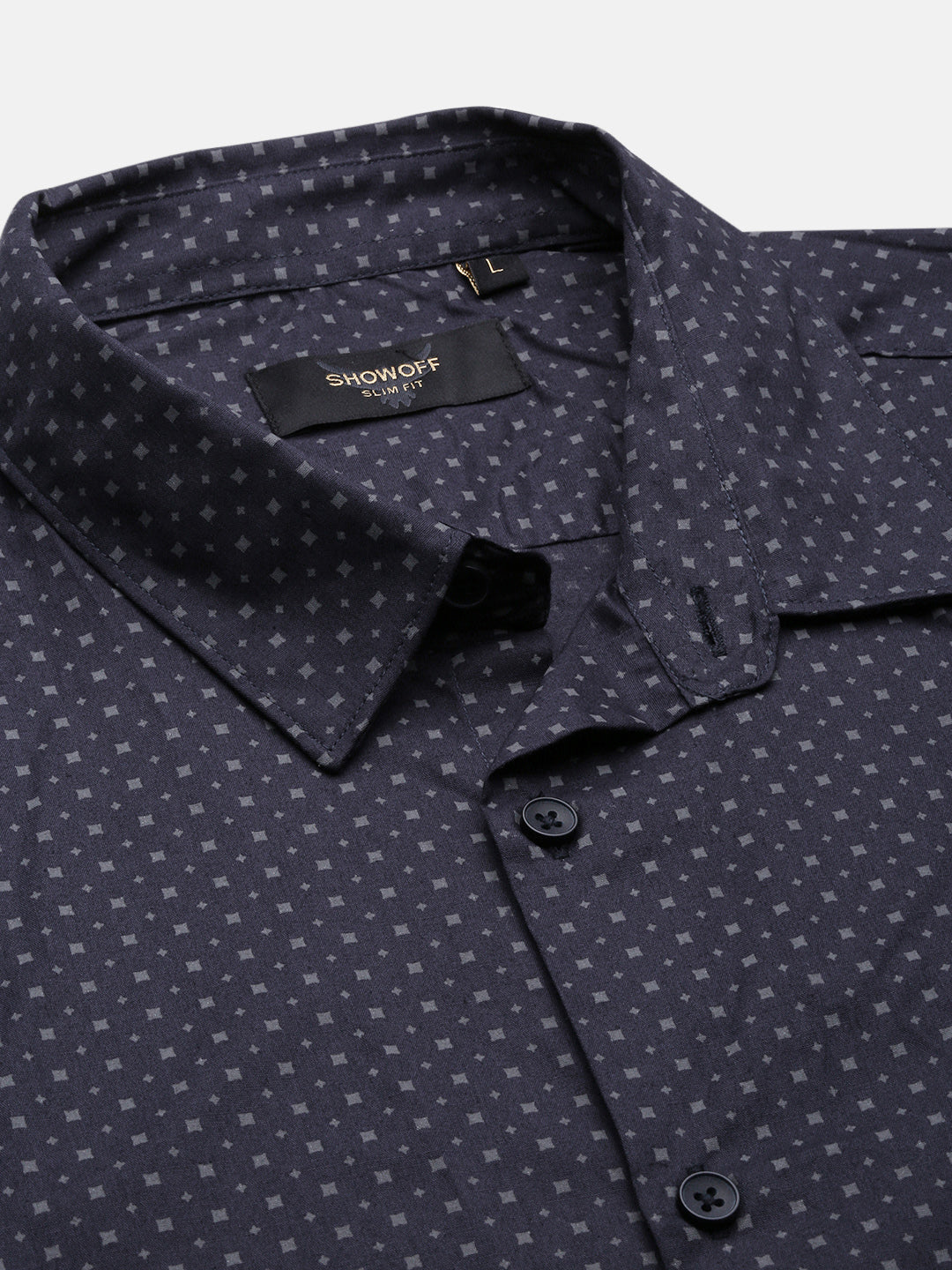 Men Micro Print Navy Blue Slim Fit Shirt