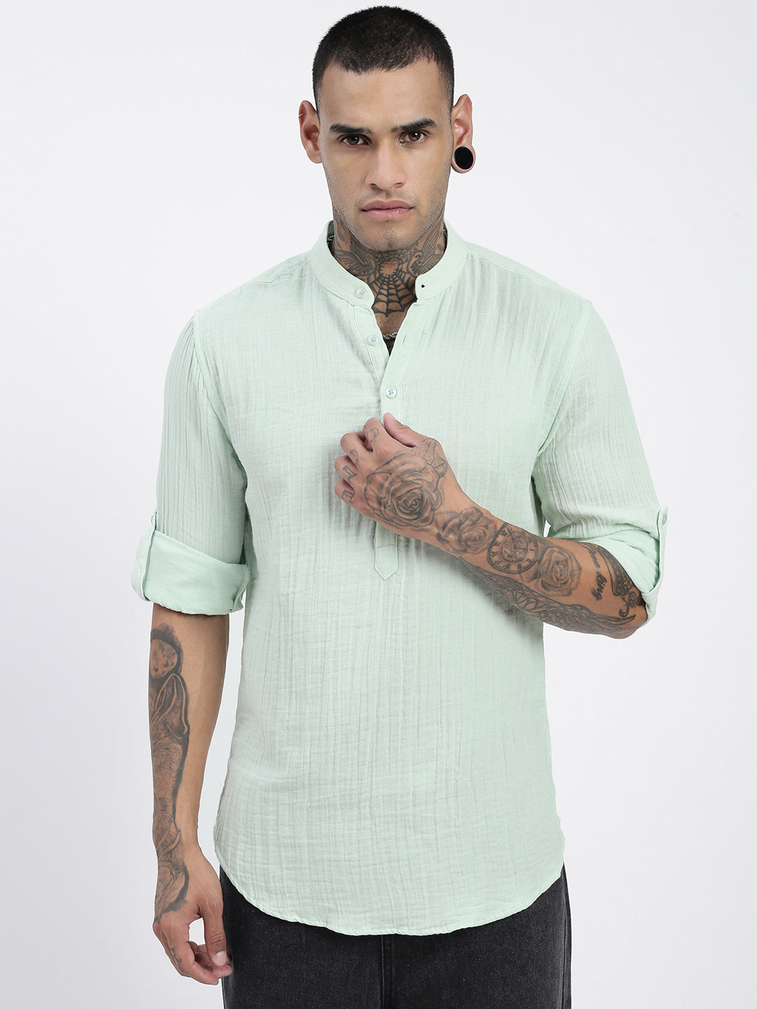 Men Green Solid Kurta