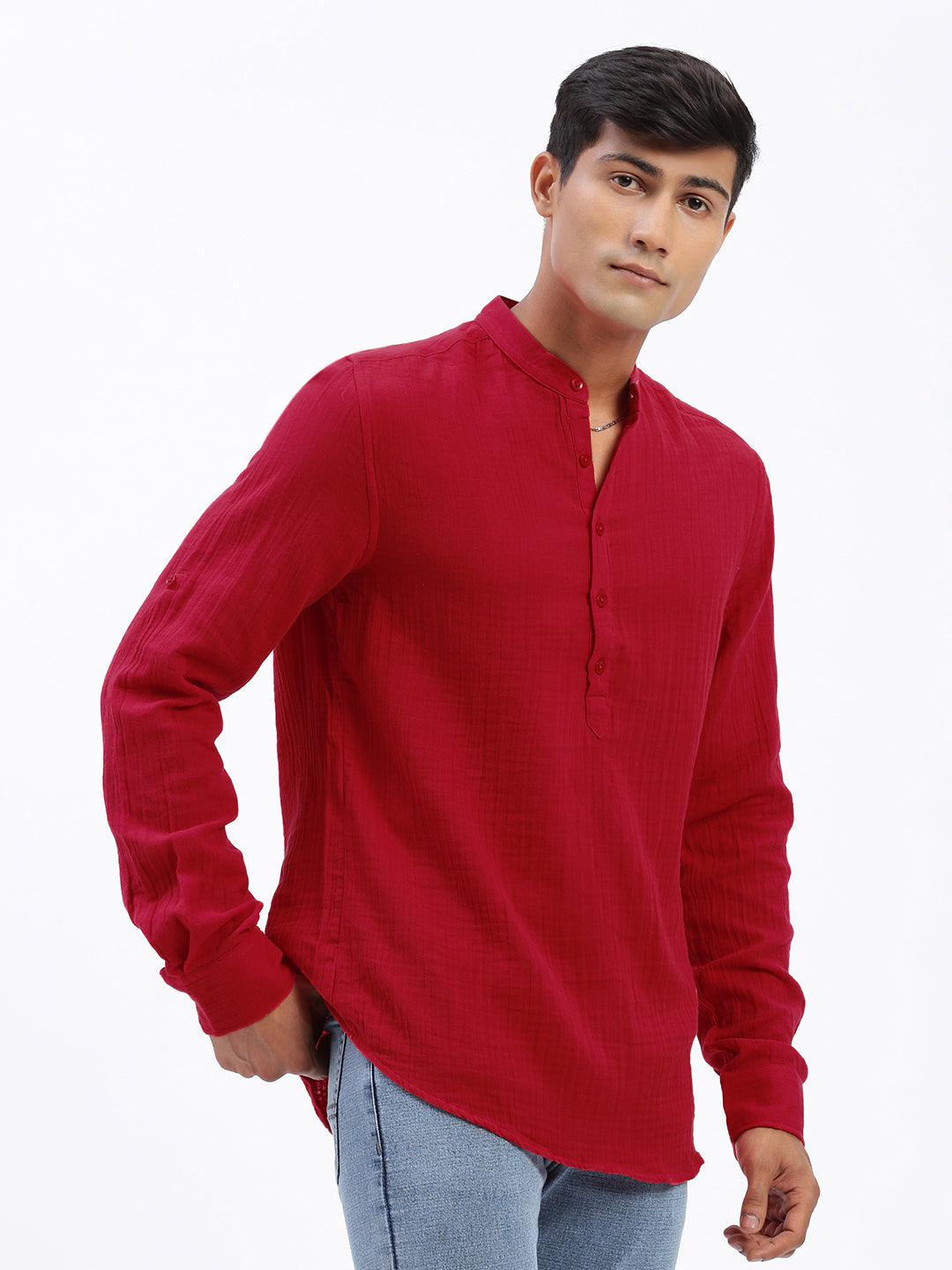 Men Red Solid Kurta