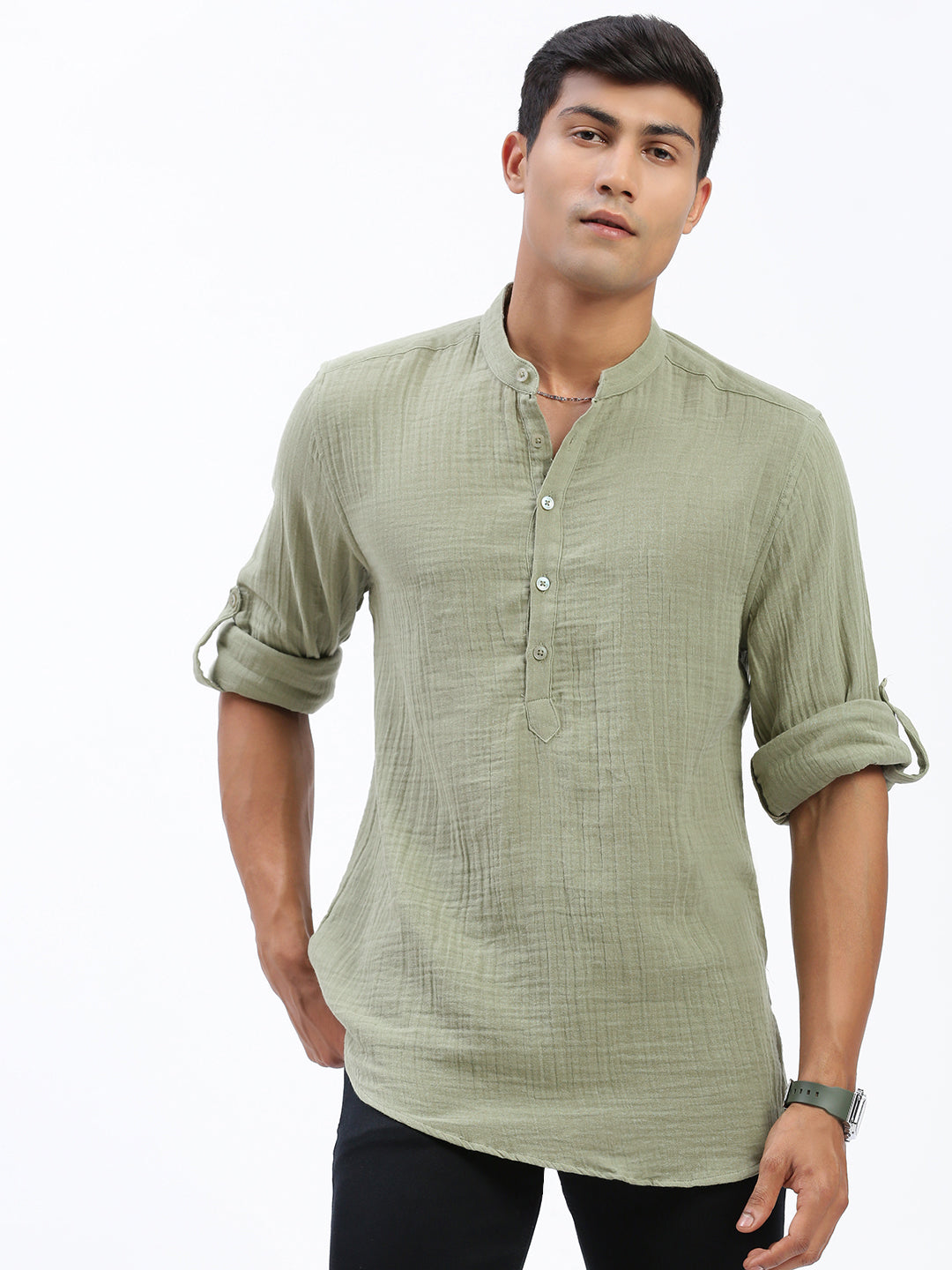 Men Green Solid Kurta