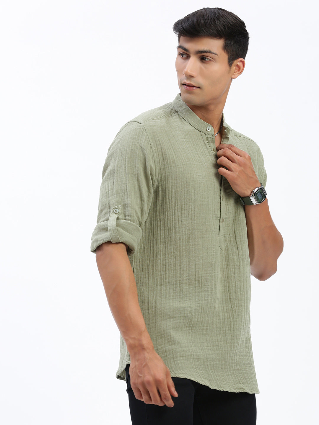 Men Green Solid Kurta