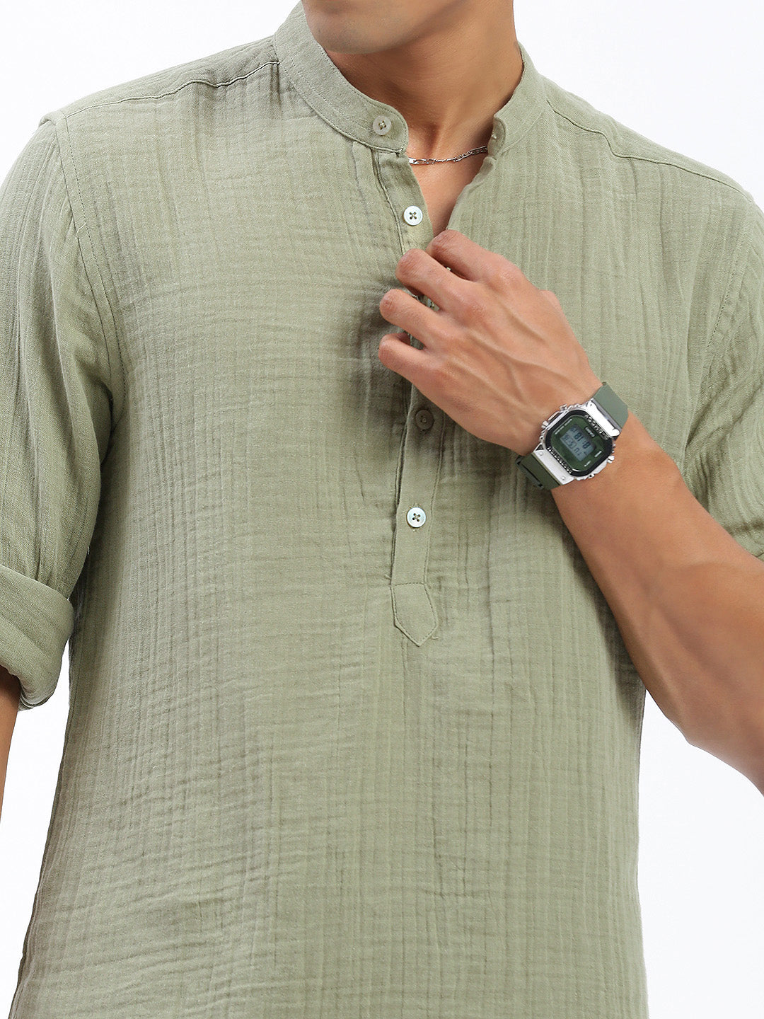 Men Green Solid Kurta