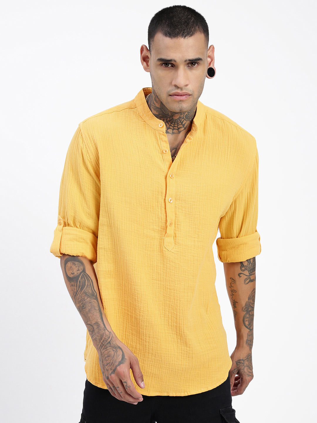 Men Yellow Solid Kurta