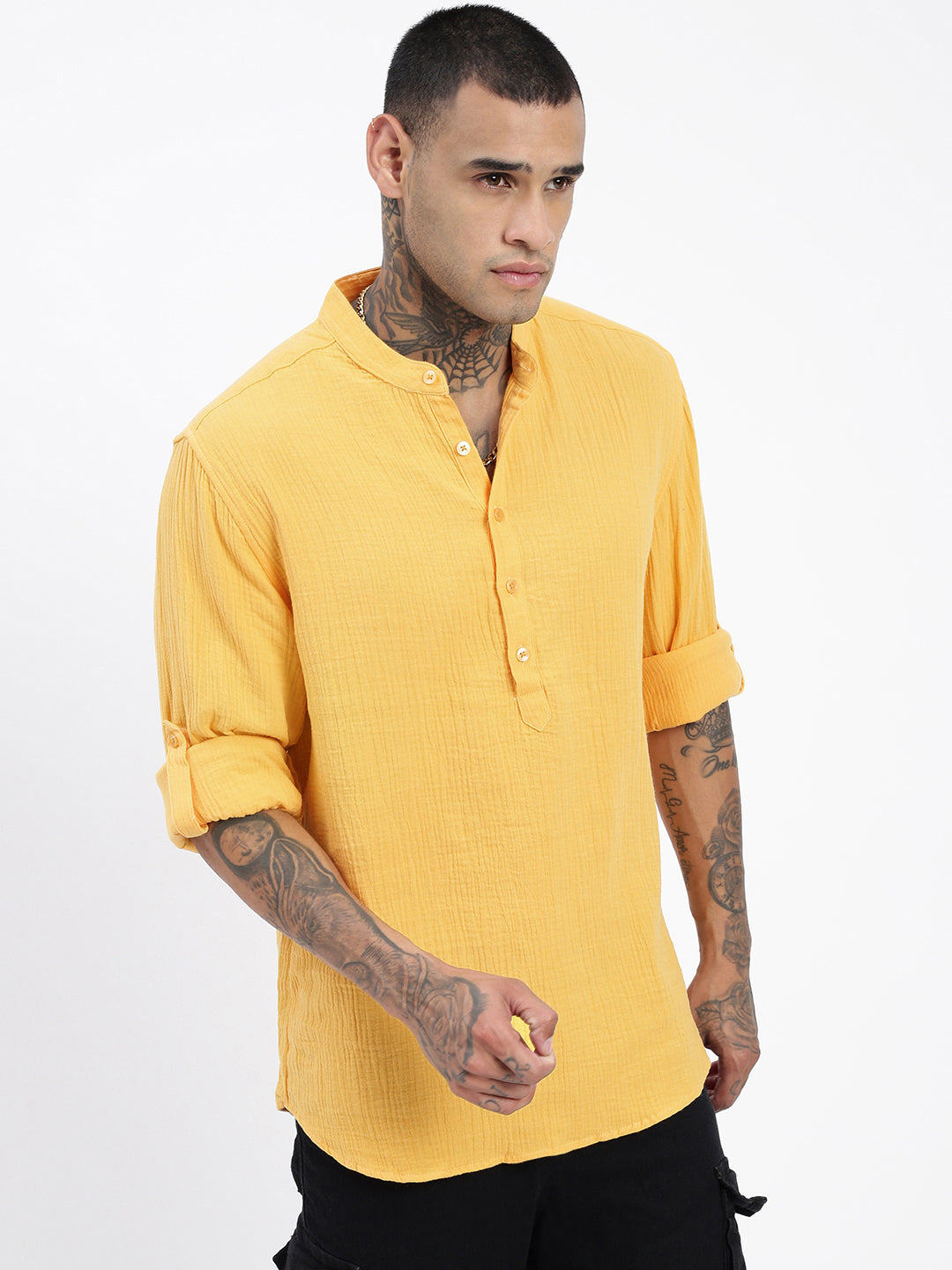 Men Yellow Solid Kurta