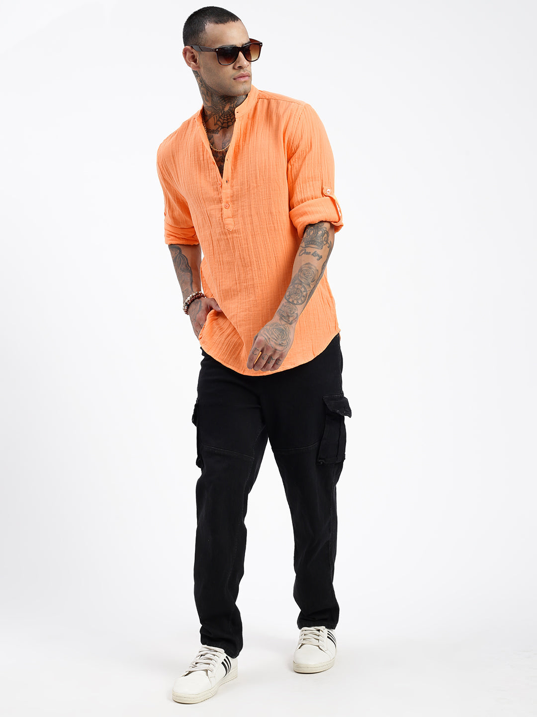 Men Orange Solid Kurta