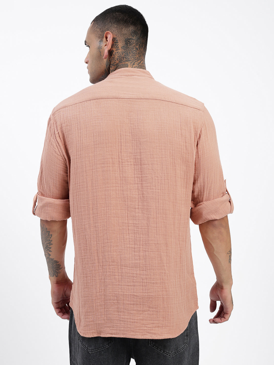 Men Peach Solid Kurta