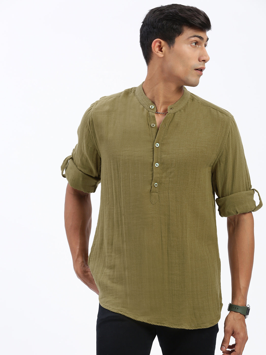 Men Olive Solid Kurta