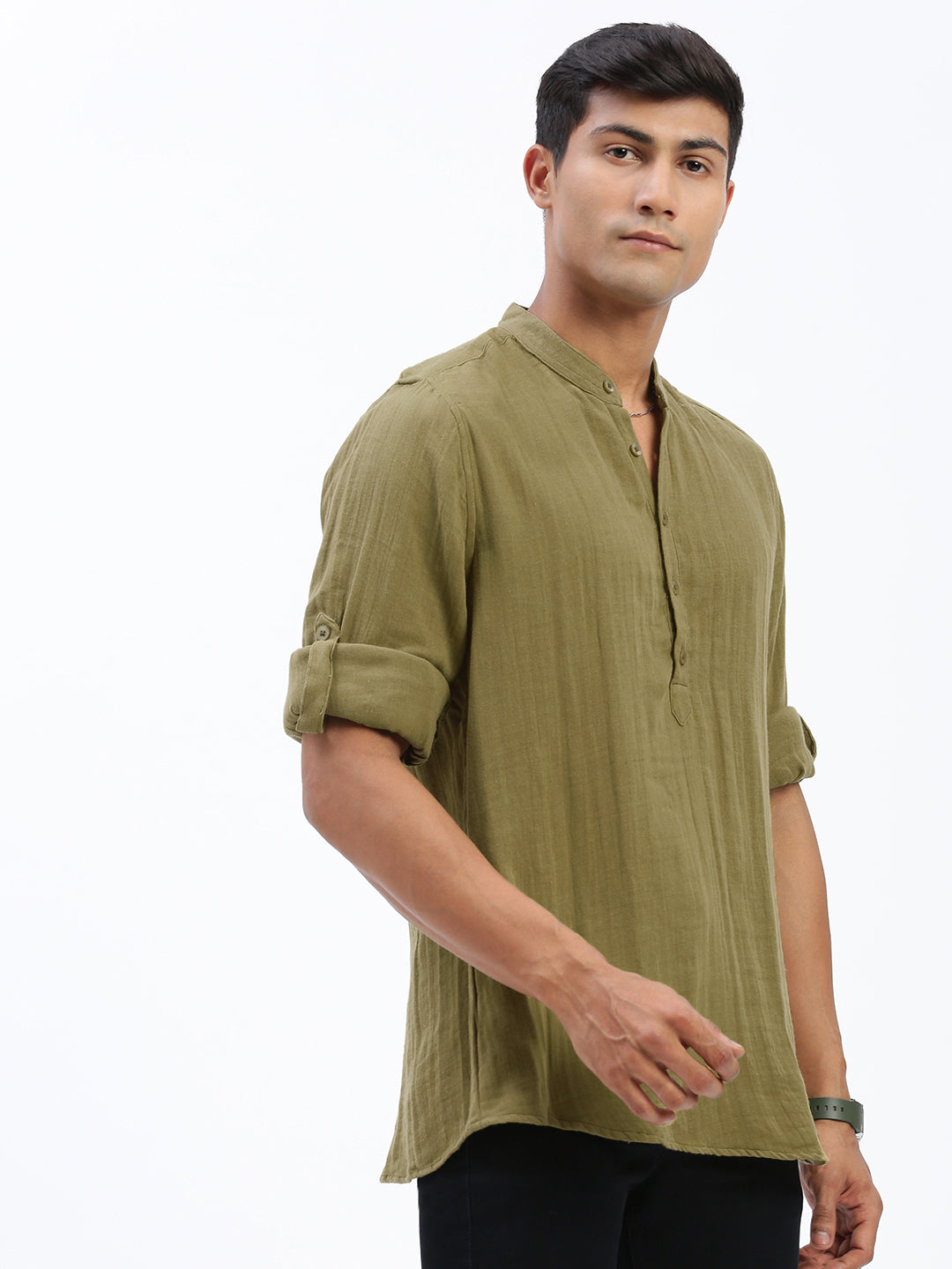 Men Olive Solid Kurta