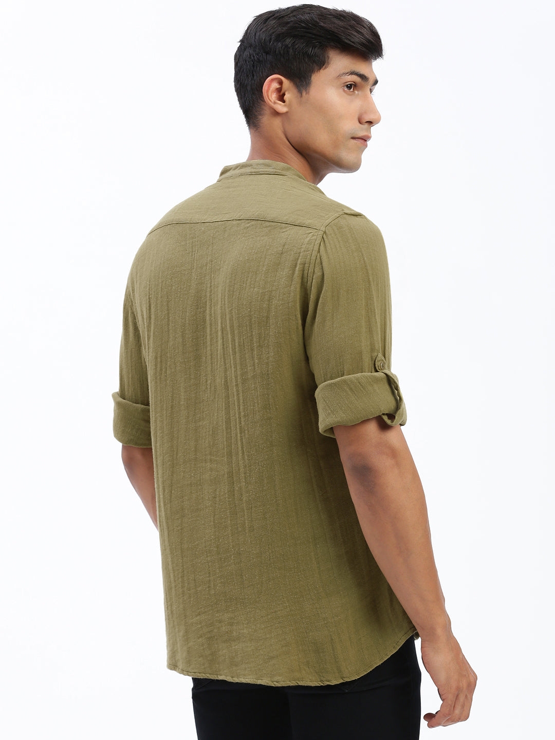 Men Olive Solid Kurta