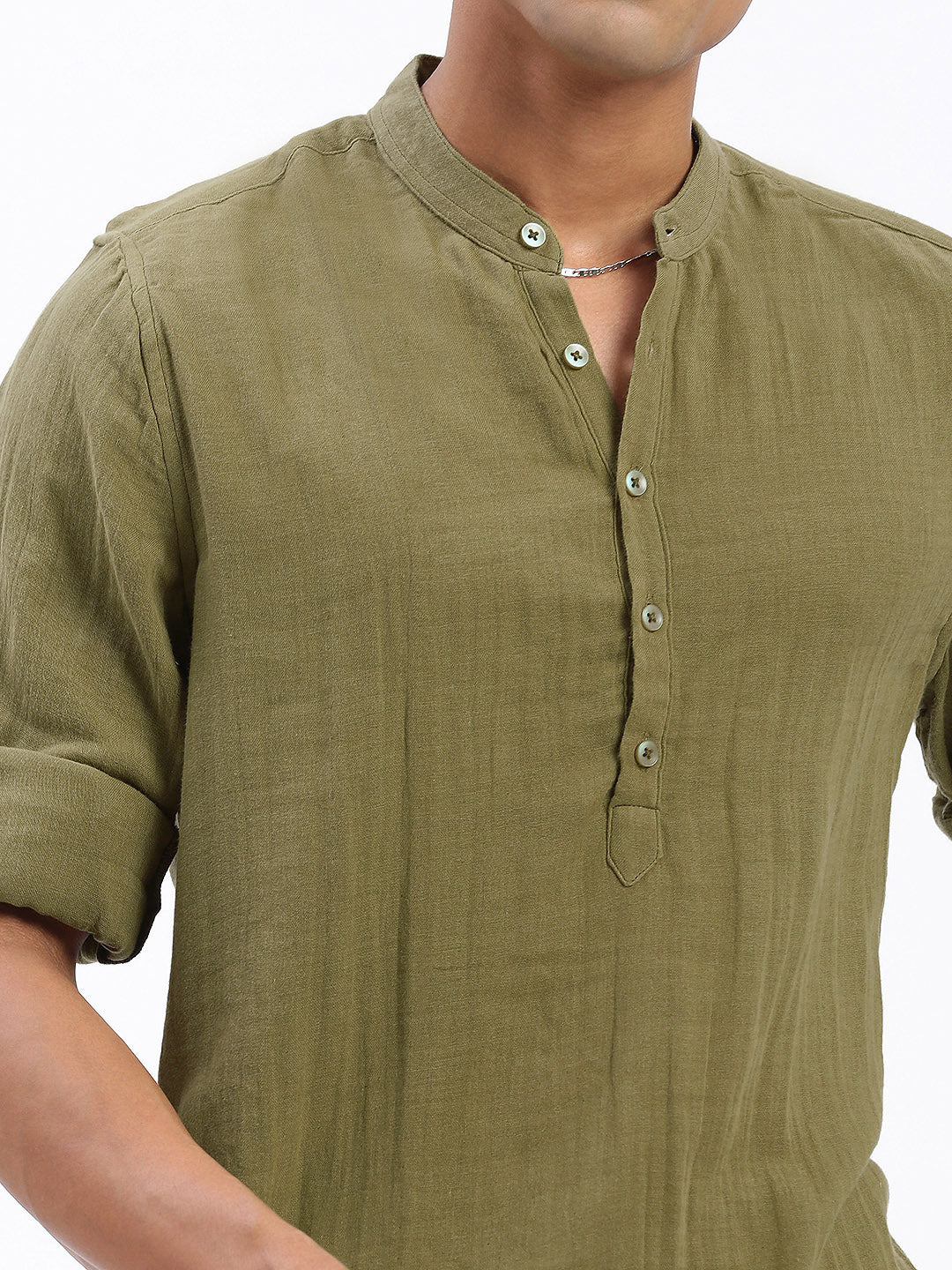 Men Olive Solid Kurta