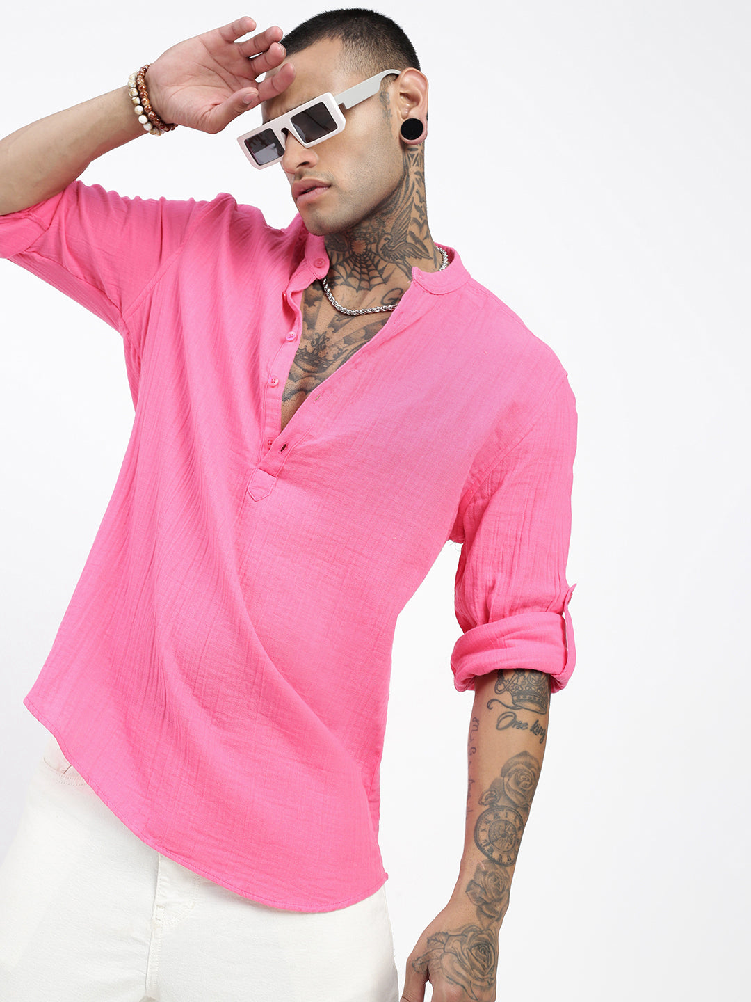 Men Pink Solid Kurta