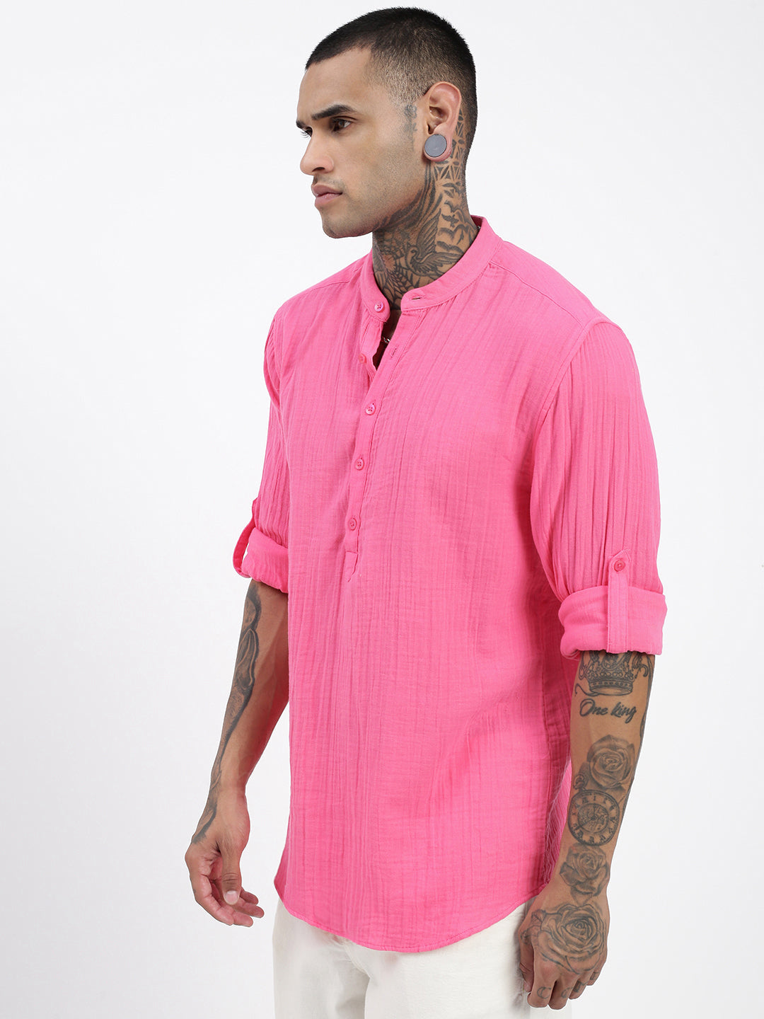 Men Pink Solid Kurta