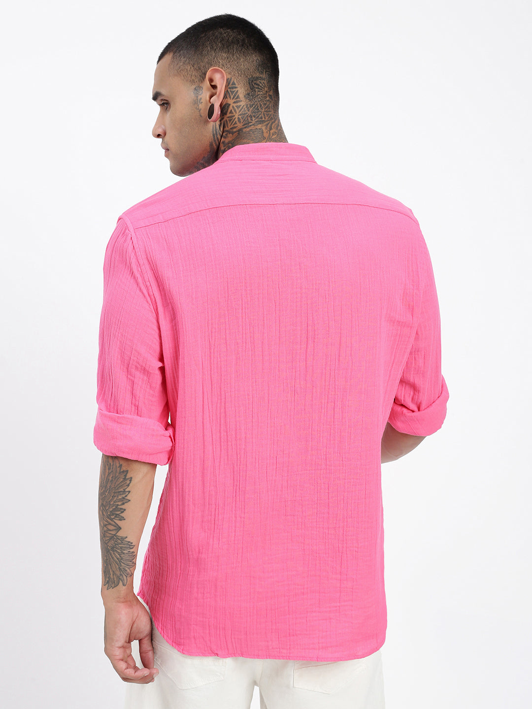 Men Pink Solid Kurta