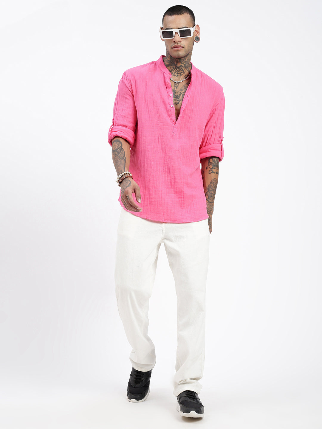 Men Pink Solid Kurta