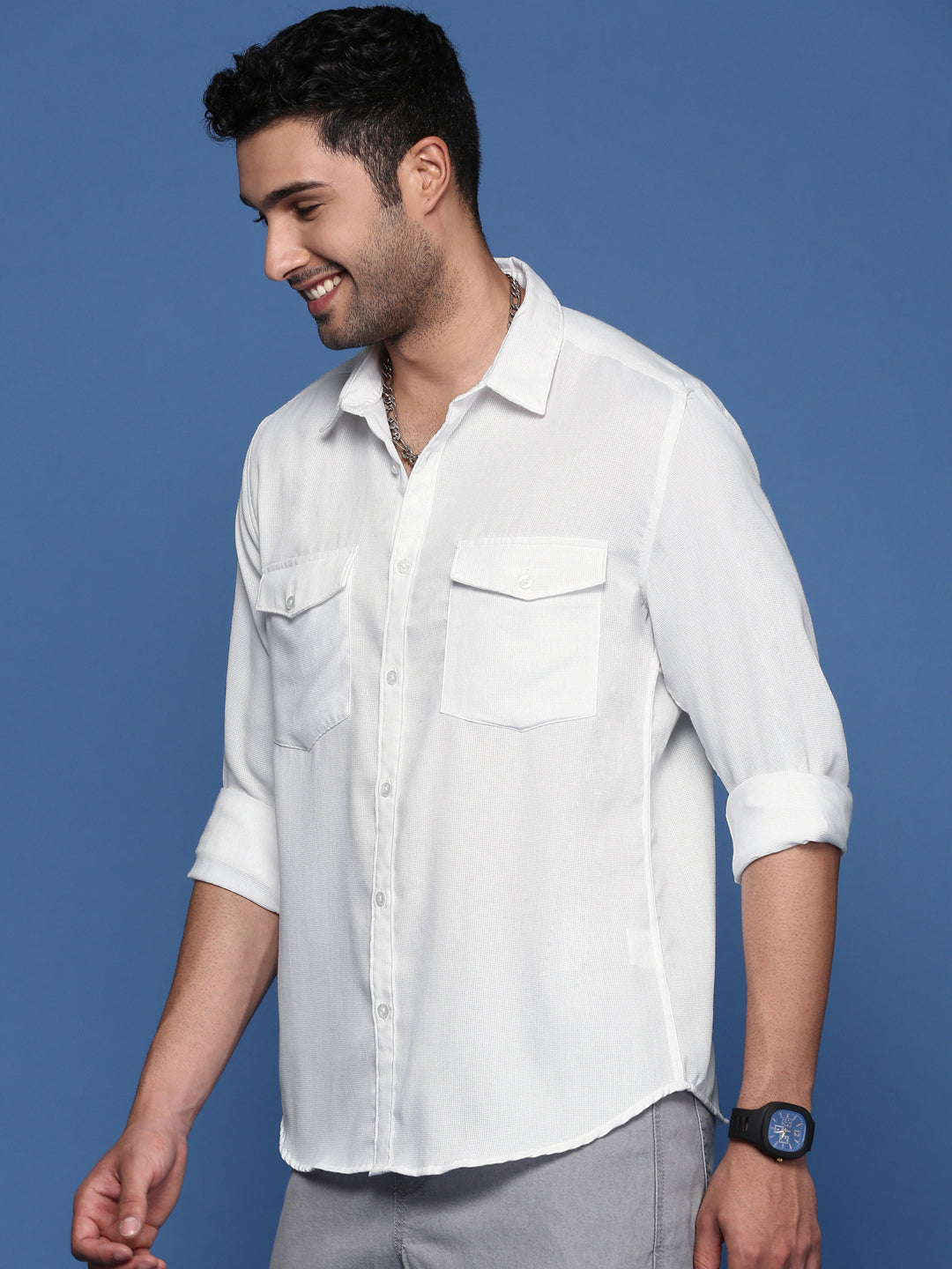 Men Solid White Slim Fit Shirt