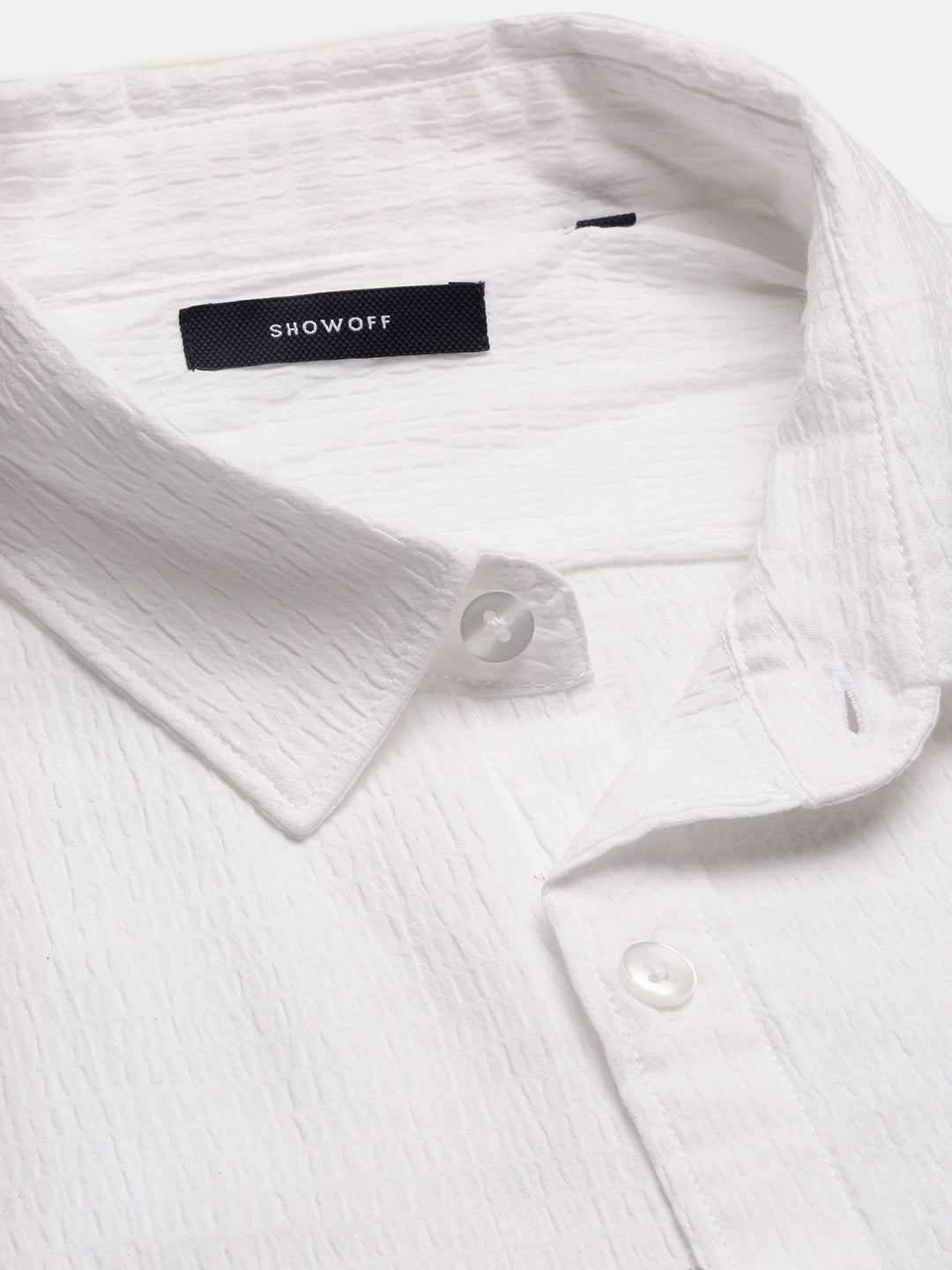 Men Spread Collar Solid Slim Fit White Shirt