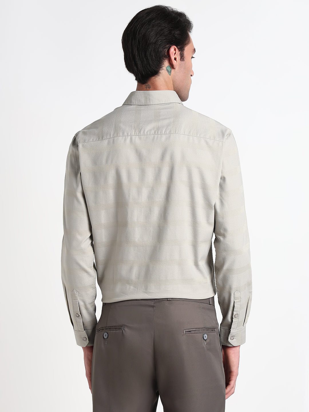 Men's Grey Striped Slim Fit Formal Shirt