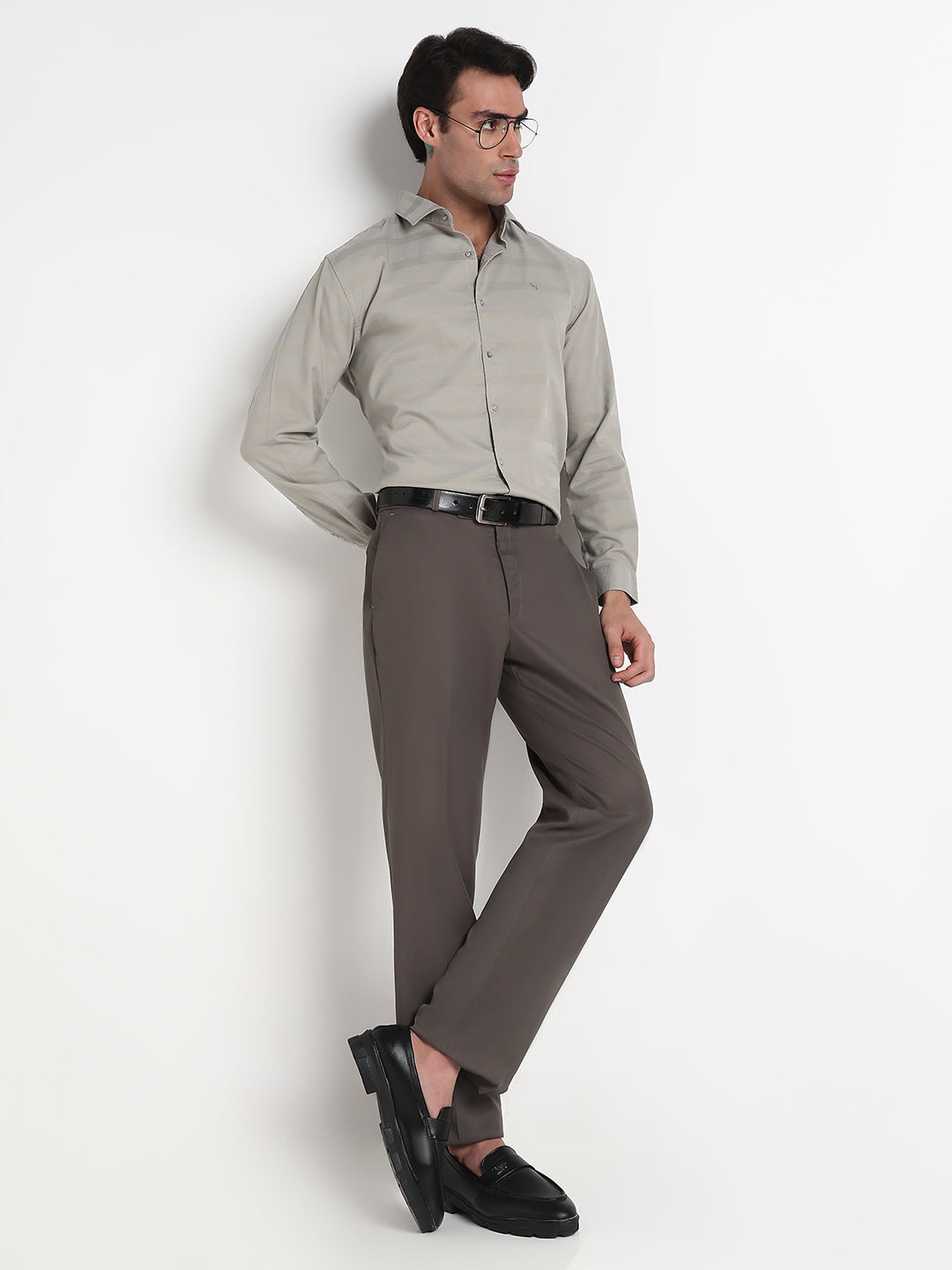 Men's Grey Striped Slim Fit Formal Shirt