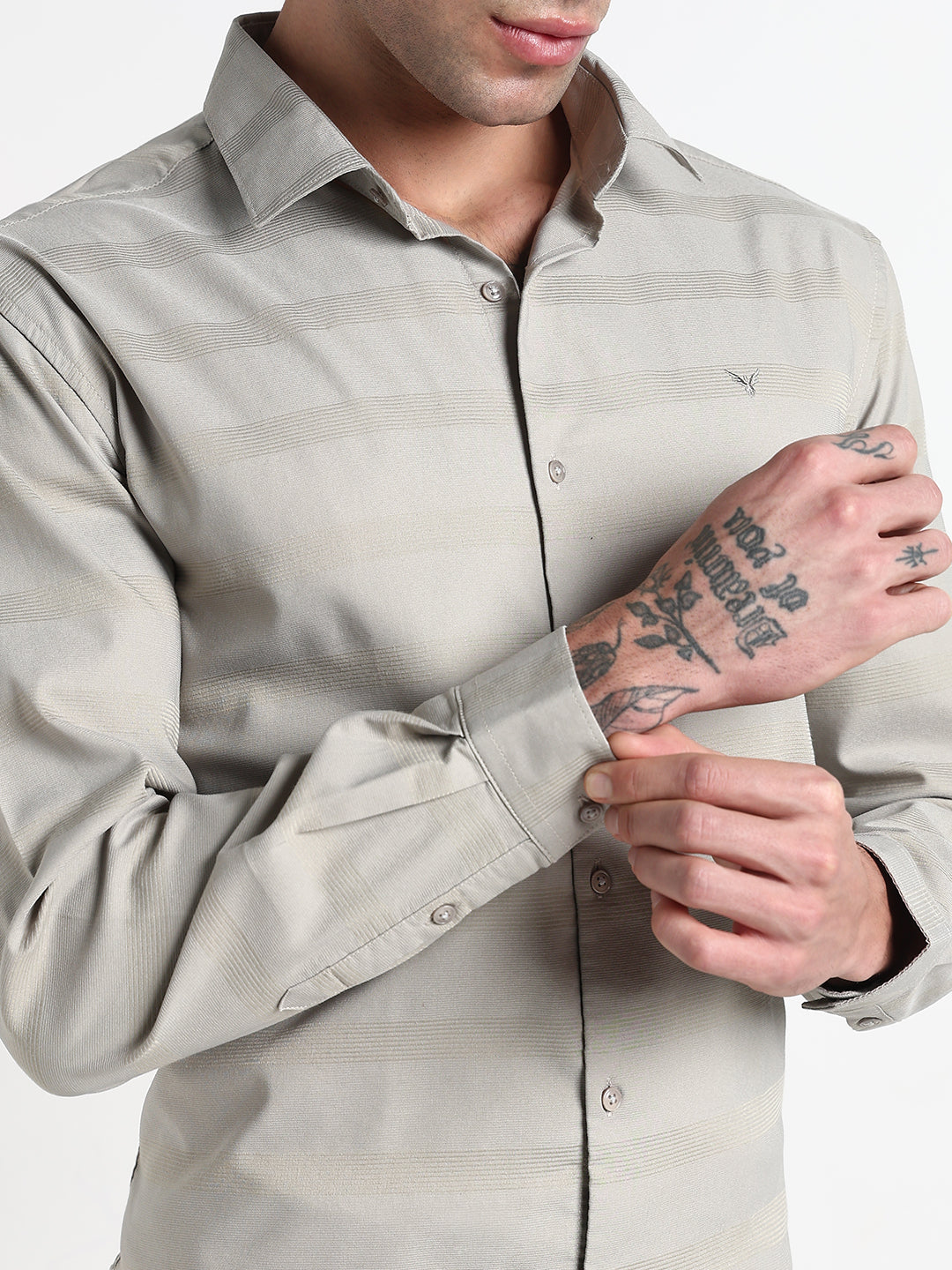 Men's Grey Striped Slim Fit Formal Shirt