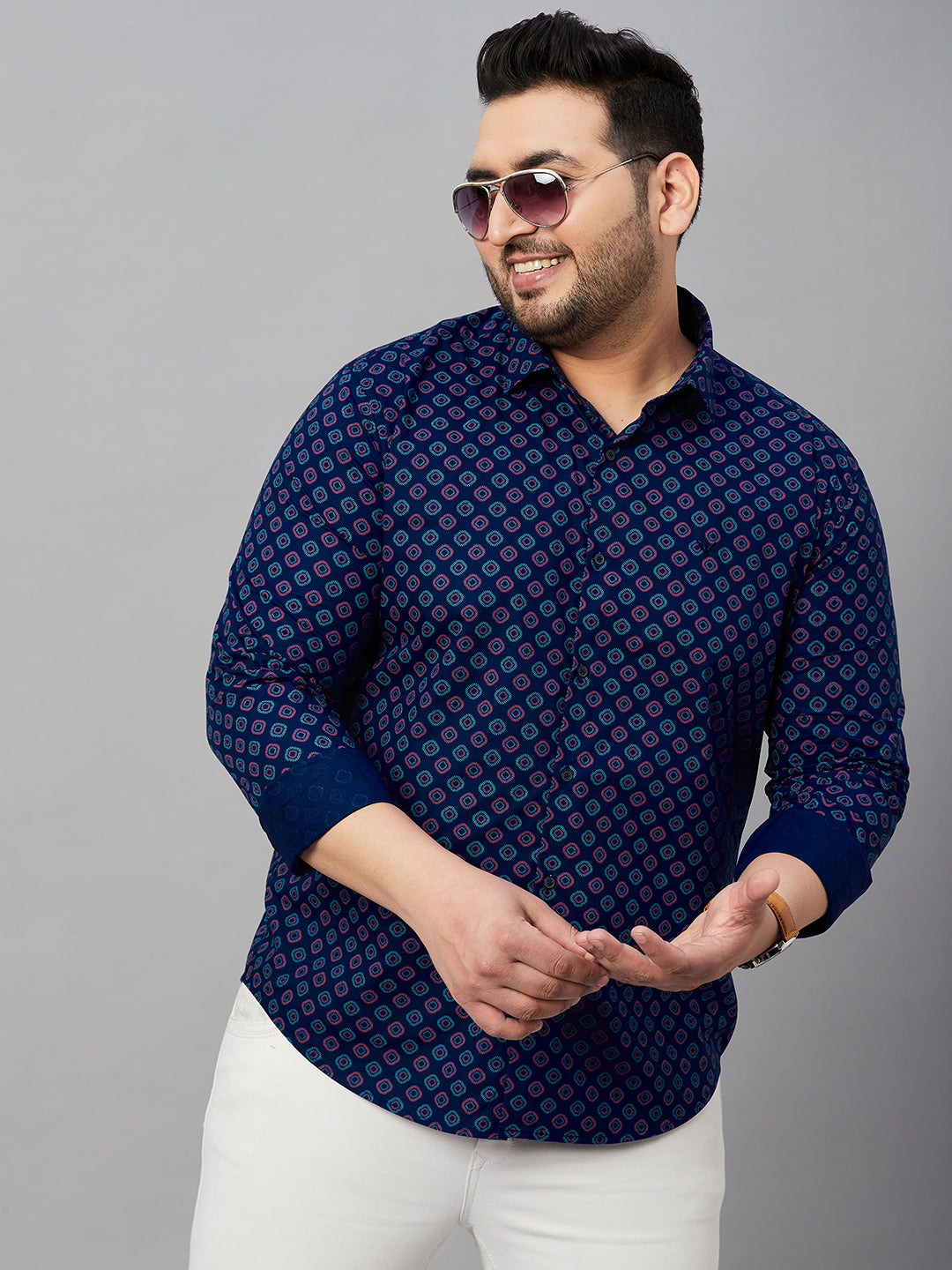 Men Spread Collar Printed Blue Shirt