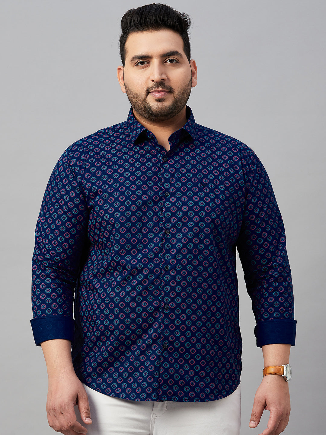 Men Spread Collar Printed Blue Shirt