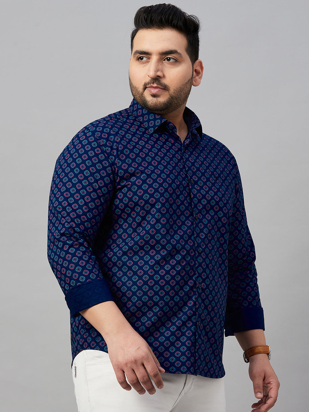 Men Spread Collar Printed Blue Shirt