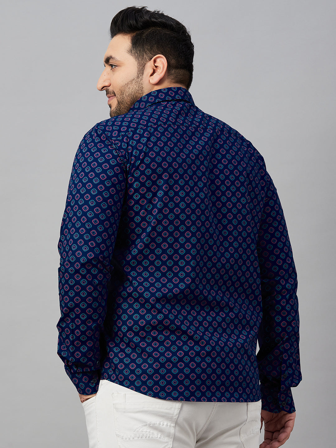 Men Spread Collar Printed Blue Shirt