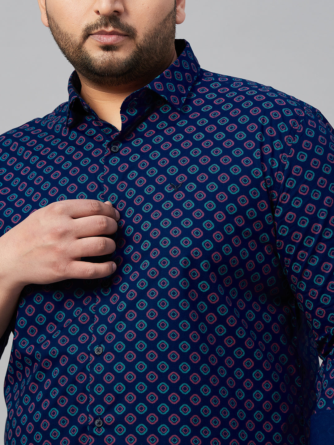 Men Spread Collar Printed Blue Shirt