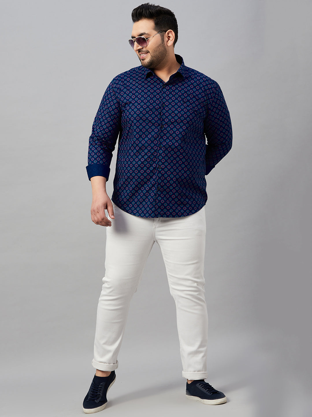 Men Spread Collar Printed Blue Shirt