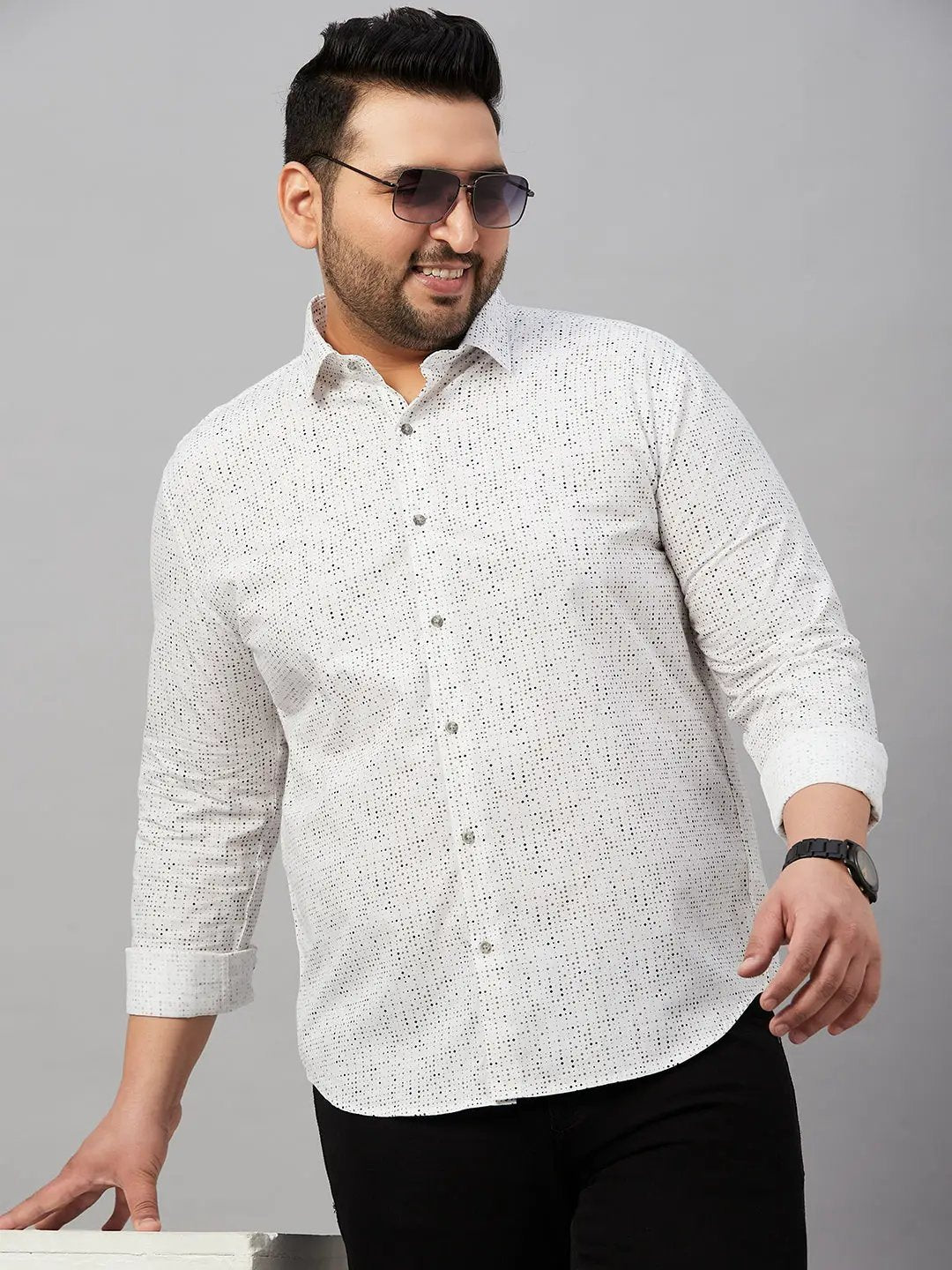 Men's White Micro Ditsy Printed Cotton Casual Shirt - from SHOWOFFFF