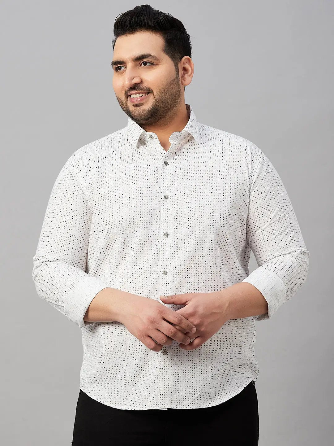 Men's White Micro Ditsy Printed Cotton Casual Shirt - from SHOWOFFFF