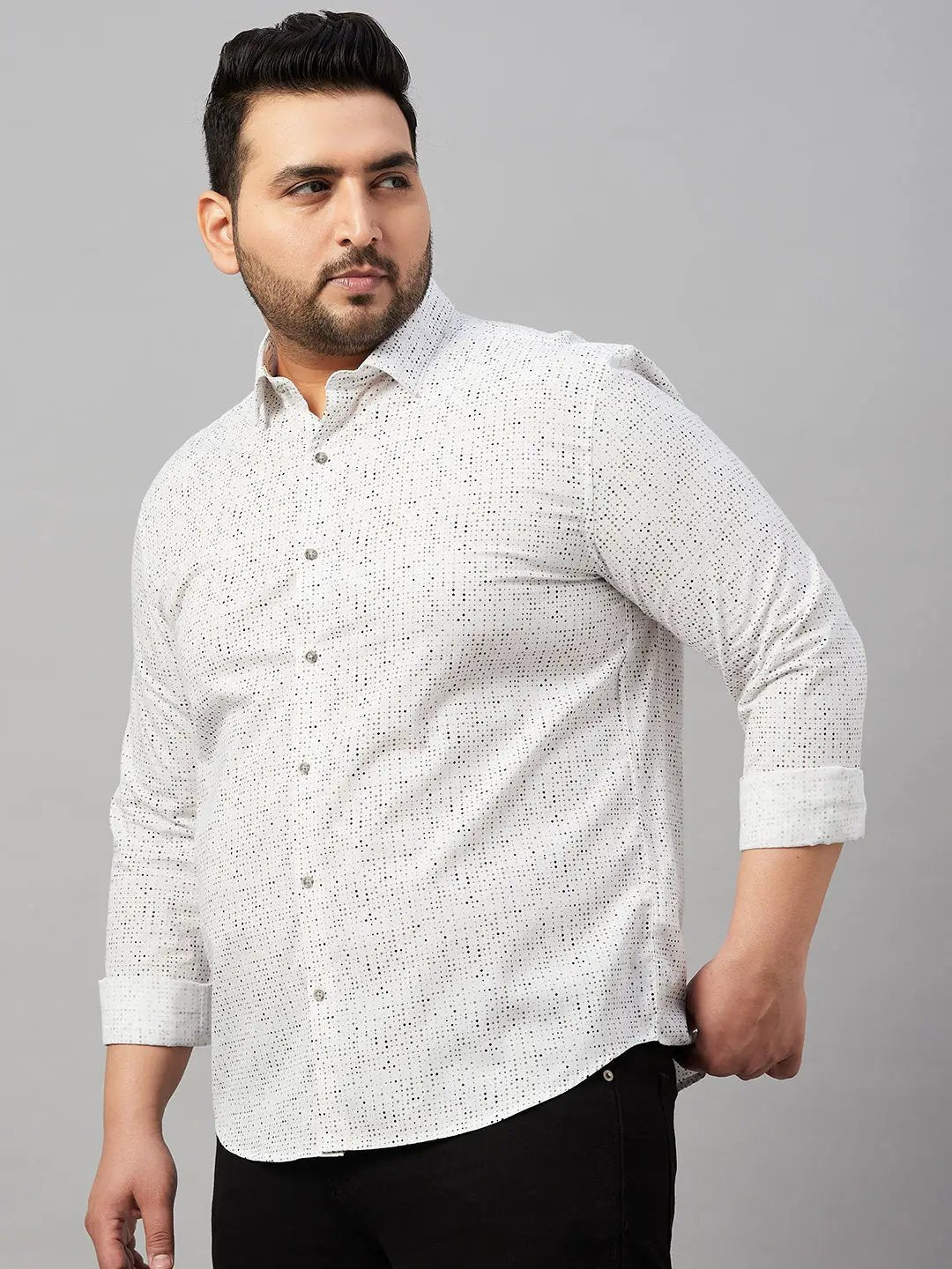 Men's White Micro Ditsy Printed Cotton Casual Shirt - from SHOWOFFFF