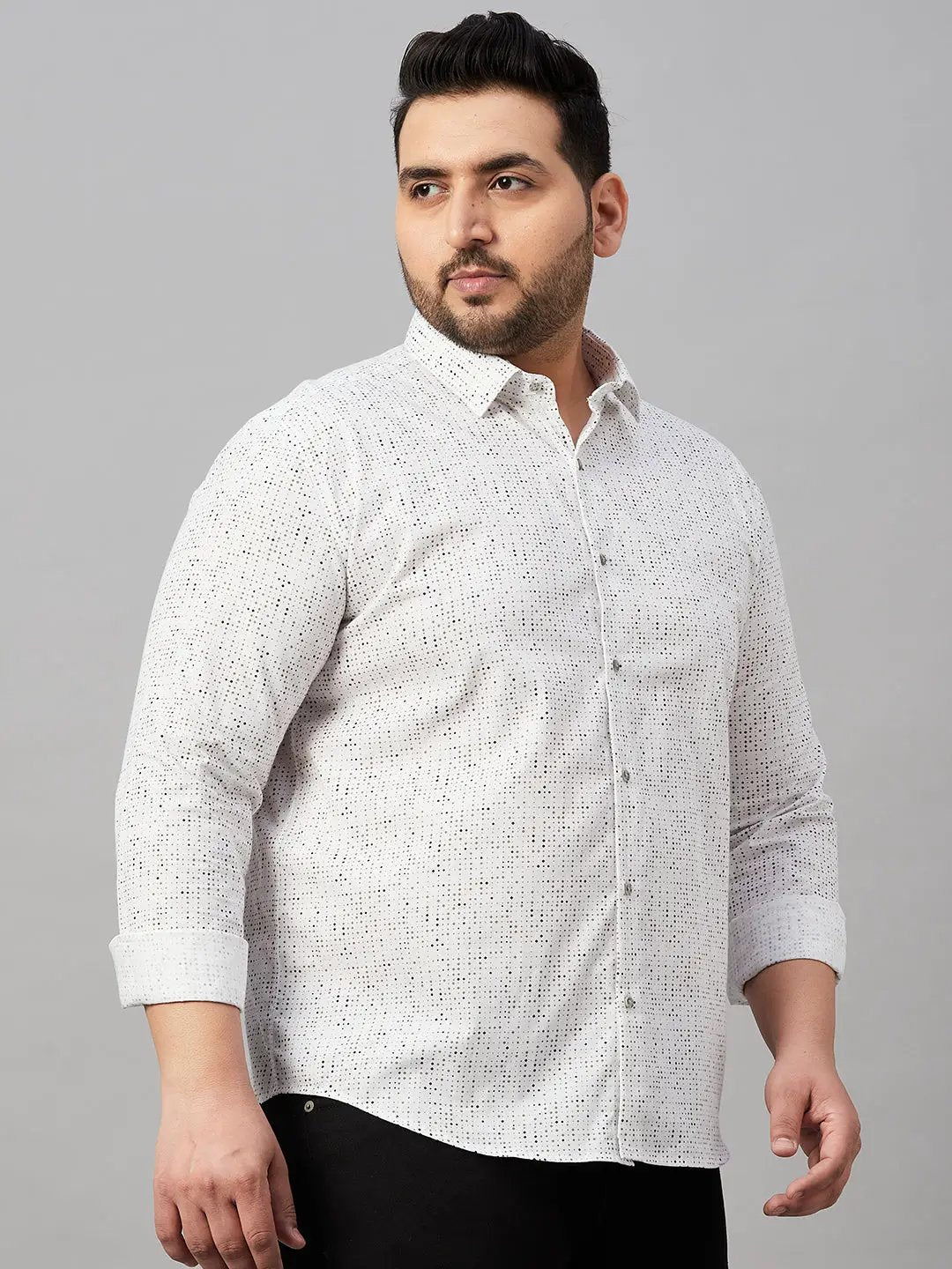 Men's White Micro Ditsy Printed Cotton Casual Shirt - from SHOWOFFFF
