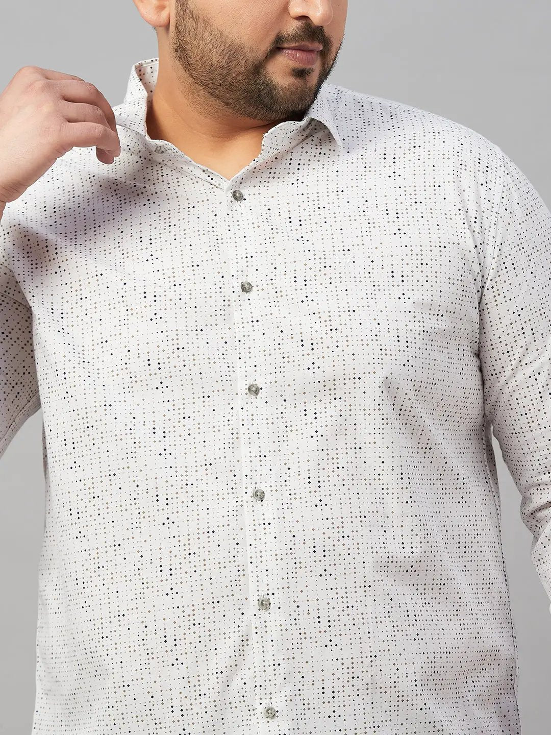 Men's White Micro Ditsy Printed Cotton Casual Shirt - from SHOWOFFFF
