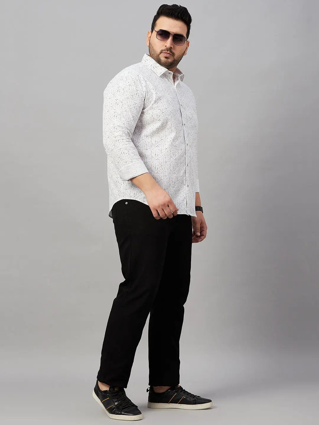 Men's White Micro Ditsy Printed Cotton Casual Shirt - from SHOWOFFFF