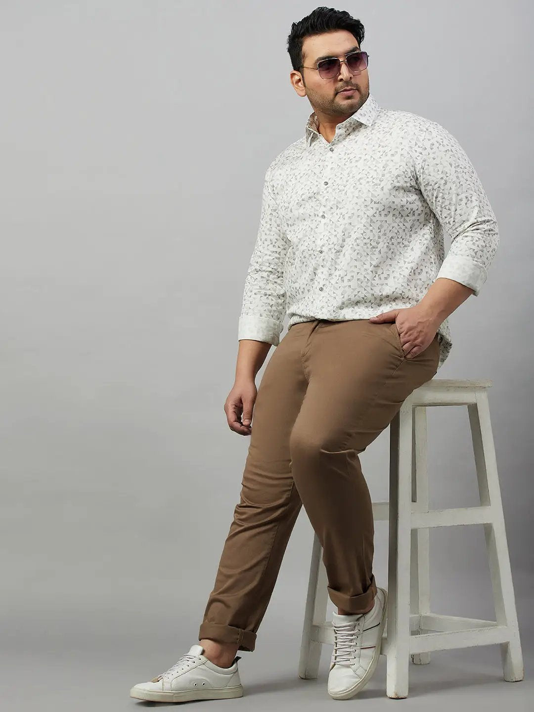 Men's Printed White Premium Shirt