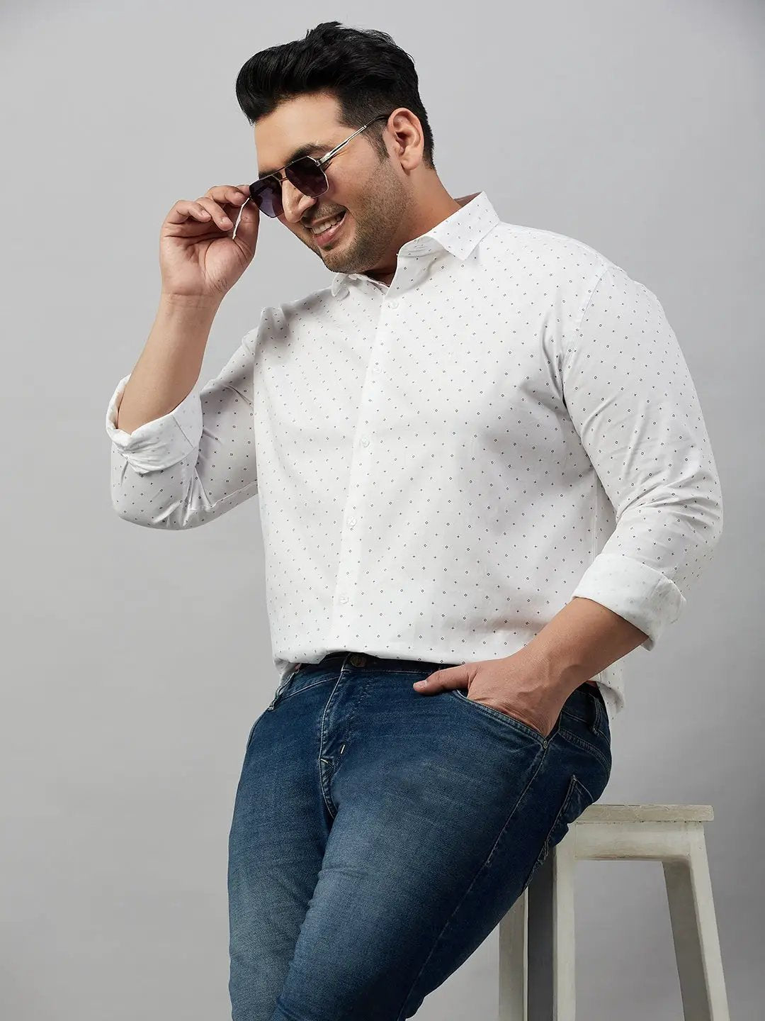Men's Printed White Premium Shirt